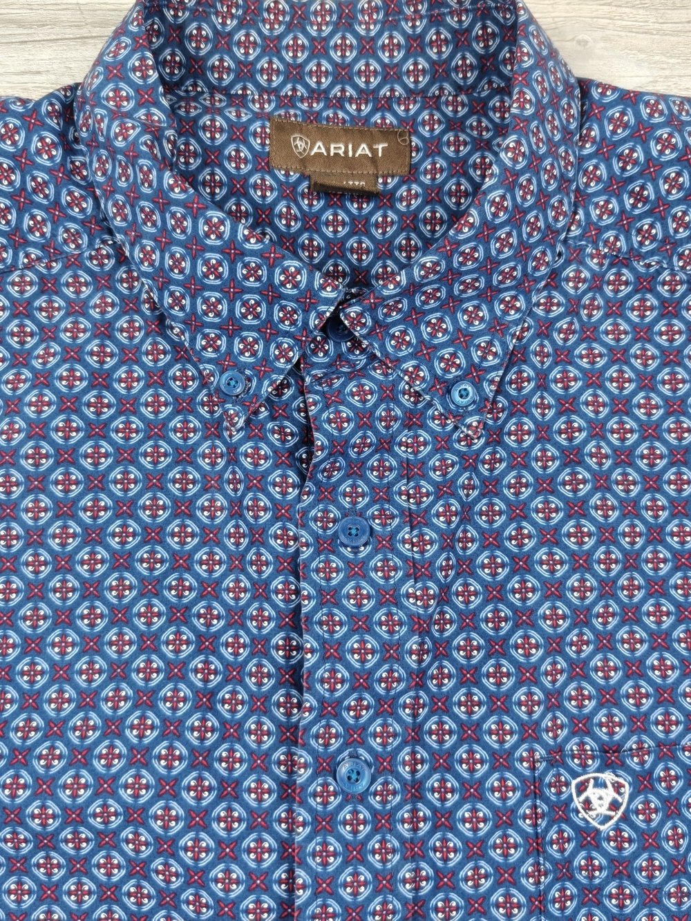 Ariat Mens XXL Classic Fit Long Sleeve Blue Geometric Western Shirt 100% Cotton
